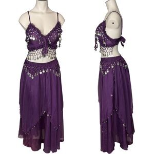 WESTERN FASHION sz S/M Belly Dancer Outfit Coin and Bead Accents Grape Purple